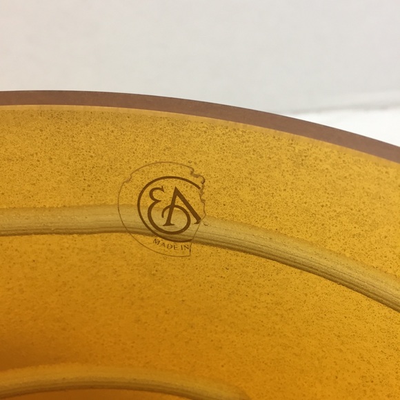 VTG Ethan Allen Murano Art Glass Hand Etched Amber Bowl Post Modern 10" Diameter - Picture 4 of 11